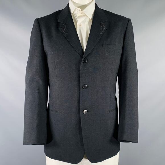 YOHJI YAMAMOTO Size XL Grey Contrast Stitch Wool Sport Coat - Picture 1 of 7